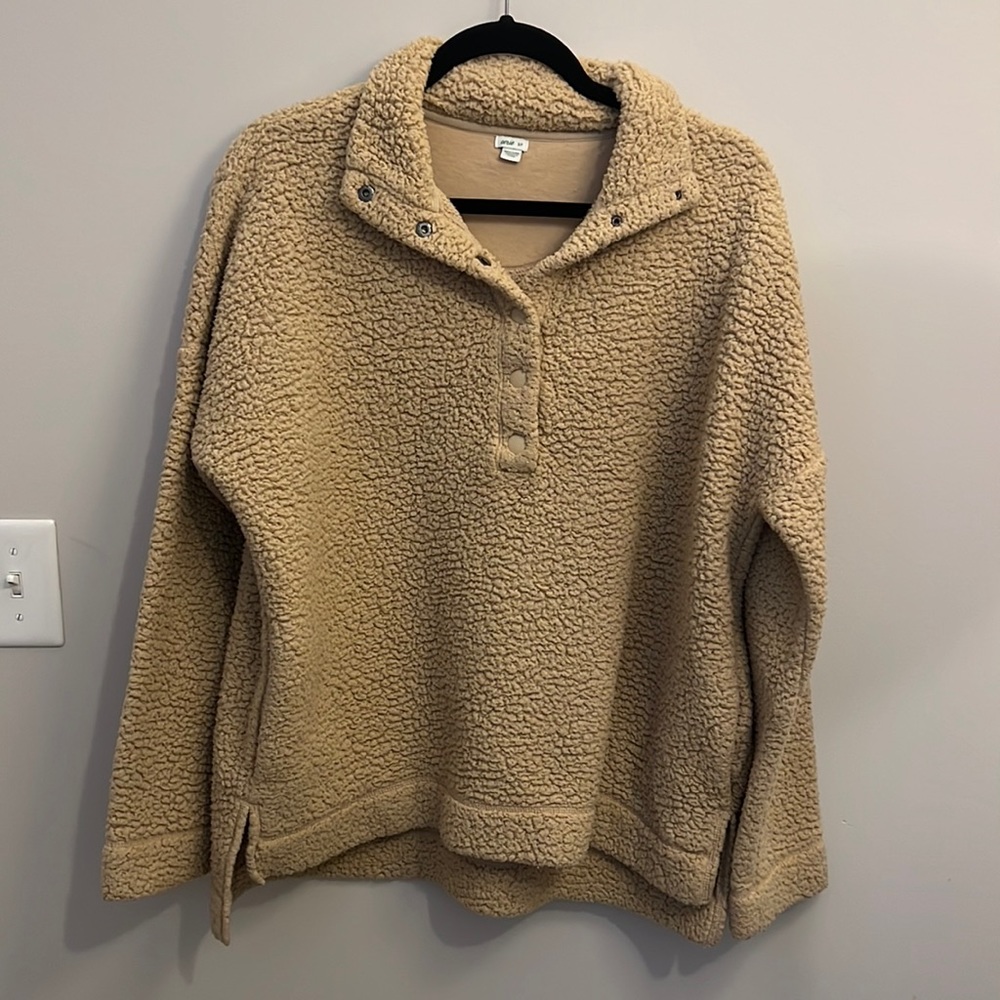 aerie tan sherpa quarter button up